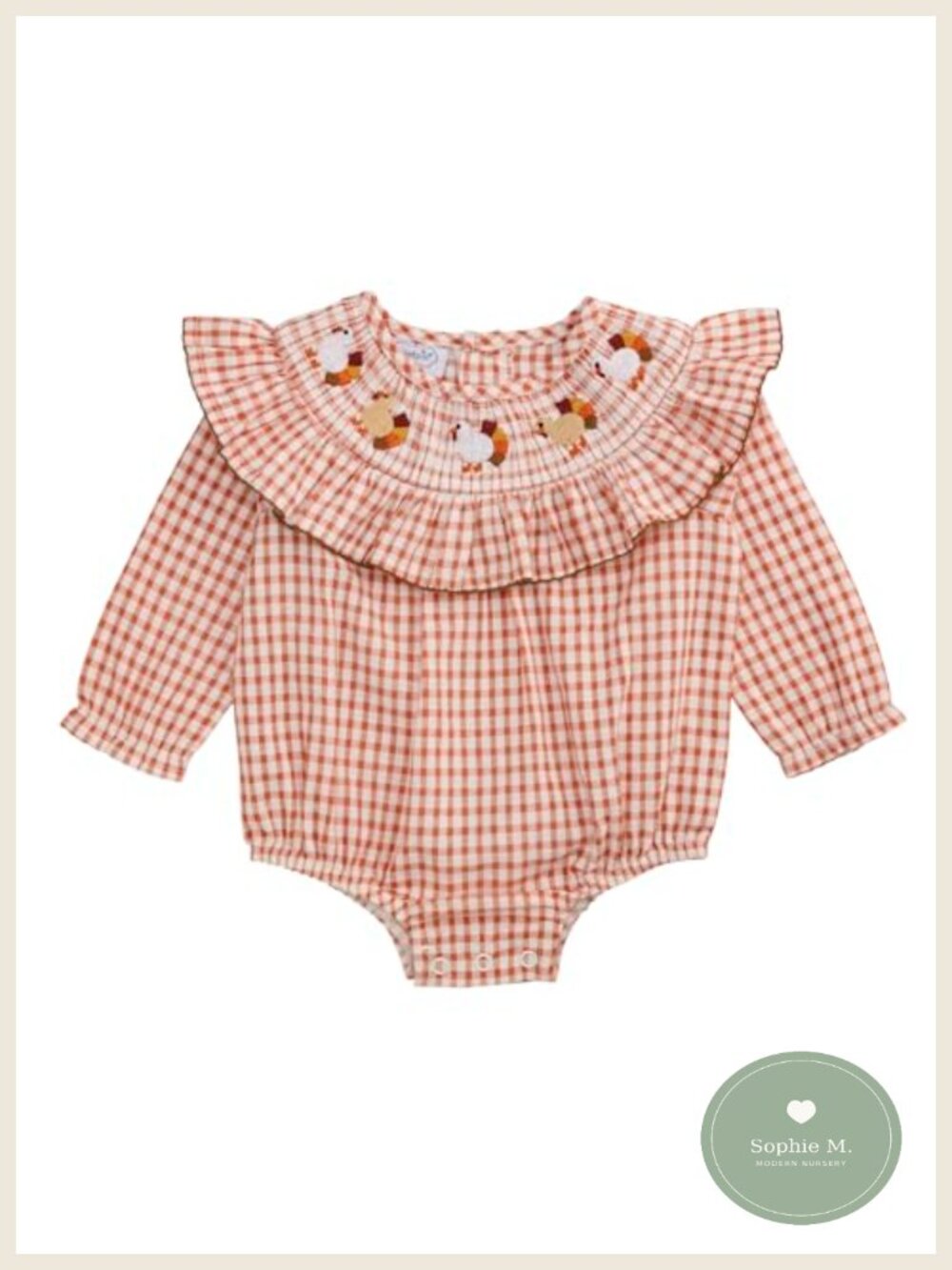 Infant Long Sleeve Smocked Bubble Romper with Snaps Cotton Rayon Blend